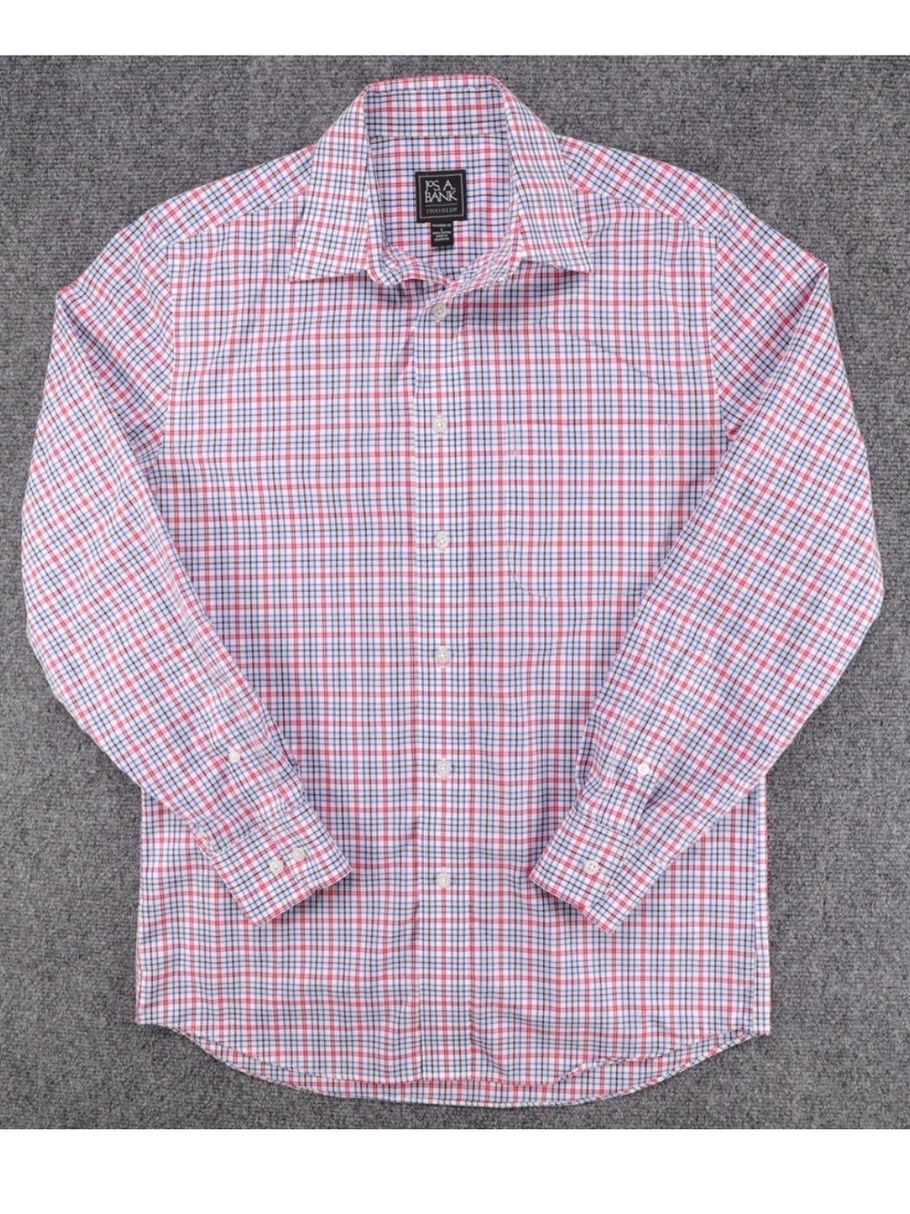 Jos A Bank Red Blue Check Traveler Dress Shirt Size Small